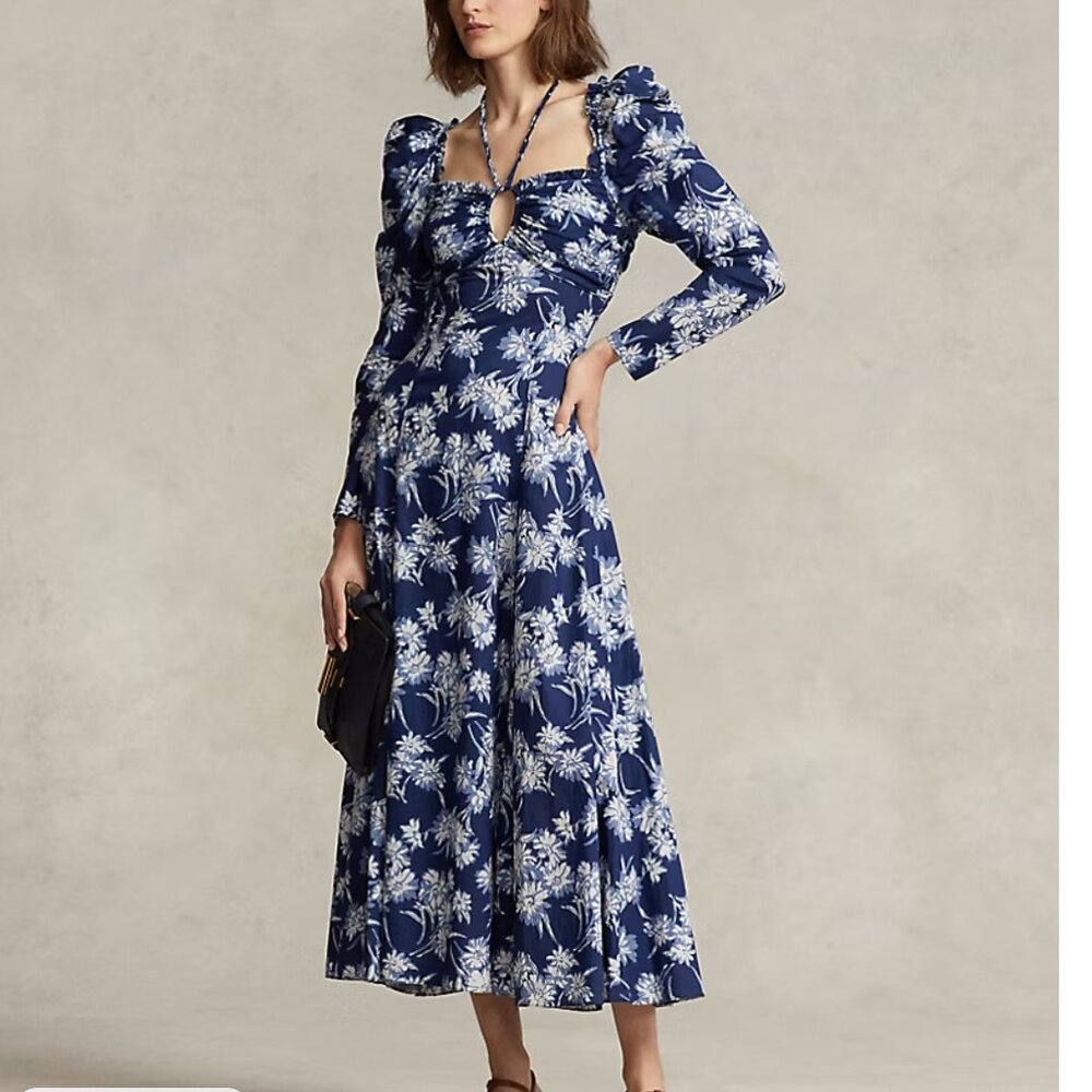 Ralph Lauren Women's Floral Cotton Halter-Tie Dress Size 8 LIKE NEW
